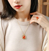18K Gold Oriental Necklace with Southern Red Agate