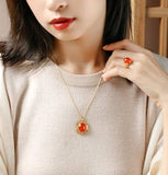 18K Gold Oriental Necklace with Southern Red Agate