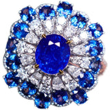 2.02ct Blue Sapphire Ballerina 18K Gold Ring with Diamonds