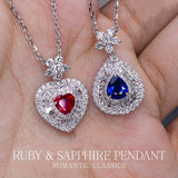 Royal Blue Sapphire & Ruby 18K Gold Art Deco Necklace