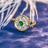 Emerald Cabochon Vintage Pearl Ring in 18K Yellow Gold