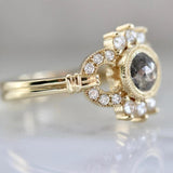 Grey Salt & Pepper Rose Cut Diamond 18K Gold Engagement Ring