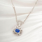 Art Deco Blue Sapphire 18K Gold Necklace & White Diamond