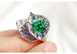 Alocasia Design Emerald & Sapphire Statement Ring in 18K Gold