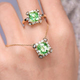 Art Deco Olivine & White Diamond 18K Gold Ring