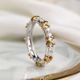 Cross Design White Diamond Ring Band in 18K White Gold