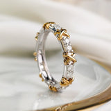 Cross Design White Diamond Ring Band in 18K White Gold