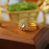 Superior Icy Jade Cabochon & Cluster Diamond 18K Gold Ring