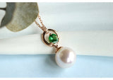 8mm Akoya Pearl & Tsavorite Necklace - 18K Yellow Gold