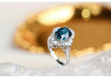 2ct Sapphire Halo Diamond 18K White Gold Ring - Two in One Jewelry