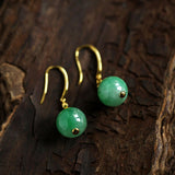 5A+ Jade Sphere Cut & Diamond Franch Wire Earrings in 18K Yellow Gold