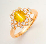 1.28ct Chrysoberyl Cabochon 18K Yellow Gold Ring with Cluster Diamond