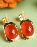 Southern Red Agate Diamond 18K Chunky Gold Earrings