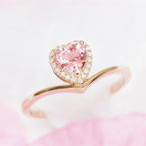 Heart Cut Pink Tourmaline Chevron Ring - 18K Yellow Gold