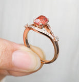 Padparadscha Color Spinel Diamonds Ring in 18K Rose Gold