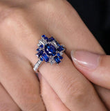 Art Deco Royal Blue Sapphire Ring in Platinum 950