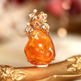 Fire Opal Ruby Diamond Pendant - 18K Rose Gold