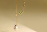 8mm Akoya Pearl & Green Tourmaline Necklace - 18K Yellow Gold