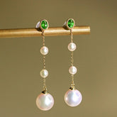 Tsavorite & 7.5mm Akoya Pearl Earrings - 18K Yellow Gold