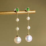 Tsavorite & 7.5mm Akoya Pearl Earrings - 18K Yellow Gold