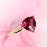 3.3ct Peach Red Trillion Cut Garnet Ring - 18K Yellow Gold