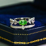 Tsavorite Pear Shape & Diamond Stackable Ring in 18K White Gold