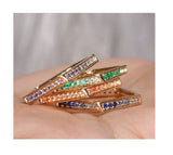 Pave Set Sapphire Rectangle Band - 18K Yellow Gold