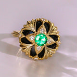 Emerald & Agate Diamond Vintage Ring in 18K Yellow Gold