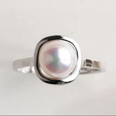 8mm White Pink Akoya Pearl Pavé Ring in 18K White Gold