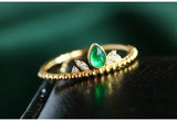 Emerald Teardrop Cabochon Cut & Diamond Ring in 18K Yellow Gold