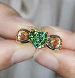 Heart-Shaped Green Tourmaline 18K Gold Ring with Free Form Design
