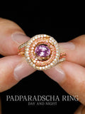Padparadscha Purple Sapphire 18K Gold Double Halo Ring