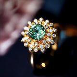 1.1ct Green Sapphire Cluster Set 18K Yellow Ring
