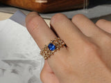 Hollow Out Blue Sapphire 18K Yellow Gold Ring