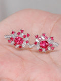 Cluster Pink Spinel & Diamonds 18K White Gold Earrings