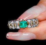 Italy-Crafted Emerald Wedding Diamonds Ring in 18k Two Tone Gold