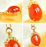Huge Southern Red Agate Tsavorite Necklace - 18K Yellow Gold