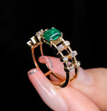 Cluster Pave Set Emerald 18K Gold Ring with Diamonds