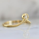 Round Brilliant Cut Champagne Diamond Chevron Ring in 18K Gold