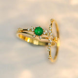 Emerald & Diamond Stacking Wedding Ring - 18K Yellow Gold