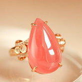15ct Rhodochrosite Teardrop-Shape 18K Gold Ring set with Diamonds