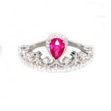 Pear-Shaped Ruby & Diamond Engagement Ring in 18K White Gold