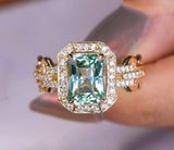 2.55ct Light Green Tourmaline Halo Wedding Ring - 18K Yellow Gold