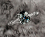 Blue Grey Spinel 18K White Gold Engraved Ring