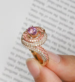 Padparadscha Purple Sapphire 18K Gold Double Halo Ring