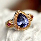2.5ct Blue Tanzanite Pear Cut Ring - 18K Two Tone Gold