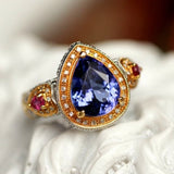 2.5ct Blue Tanzanite Pear Cut Ring - 18K Two Tone Gold