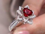 Flower Shape Spinel Trillion Cut Ring with Diamonds in 18K White Gold