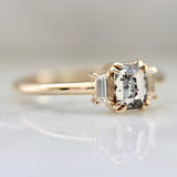 Emerald Cut Salt and Pepper Diamond 18K Gold Engagement Ring