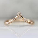 Round Diamond Tiara Ring - 14K Rose Gold Chevron Midi Band